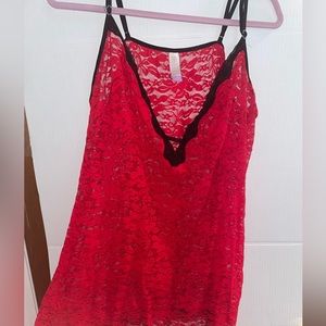Red lace night gown.